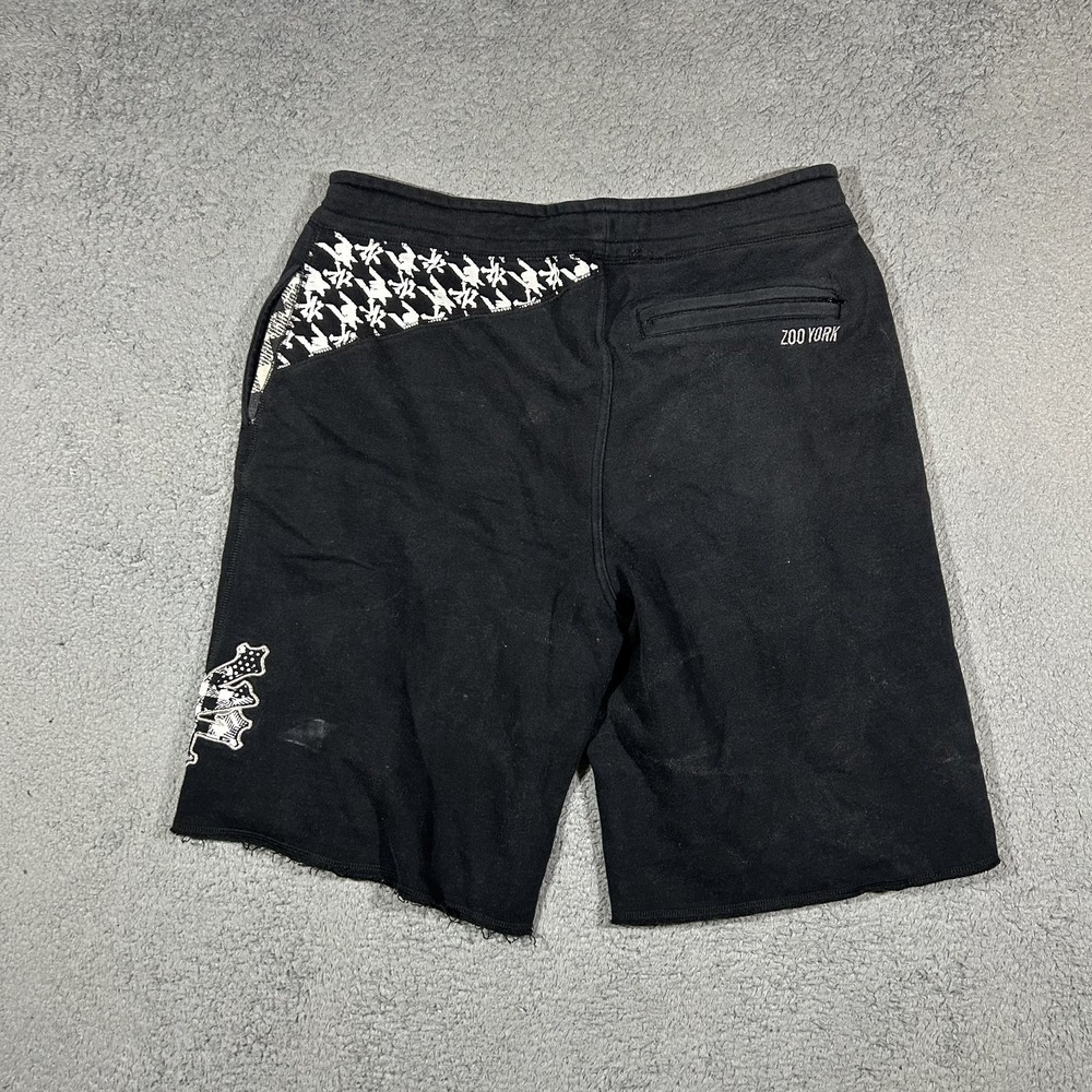 Y2k Zoo York Fleece Shorts Black Graphic Print Drawstring Men's Size Small #3369 - Picture 2 of 7